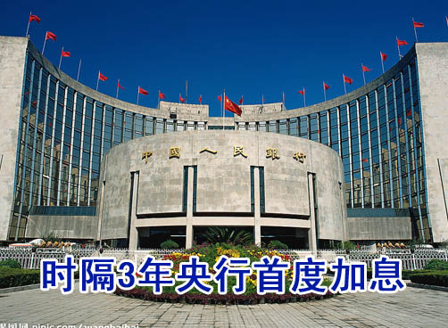 今起一年期存贷款基准利率均上调0.25个百分点