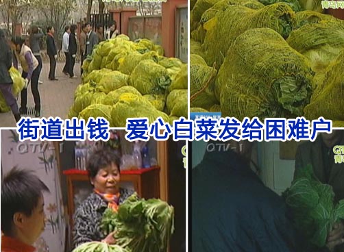 街道出钱  爱心白菜发给困难户
