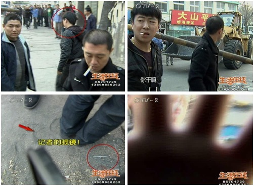 大货撞断限高杆， 记者采访遇袭