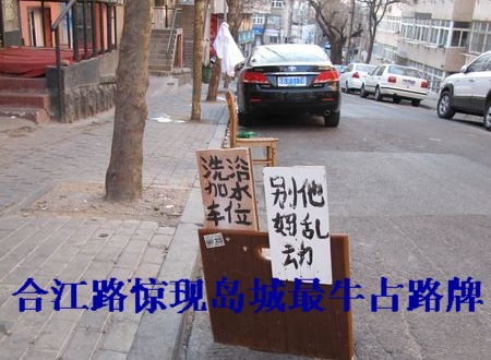 网友拍下岛城最牛占车位牌