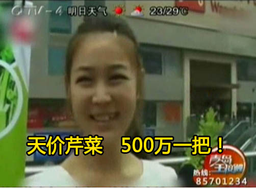 美女天桥卖天价芹菜 能让人起死回生？！